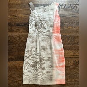 Elie Tahari asymmetrical cotton blend dress - Coral/taupe/beige print Size 6